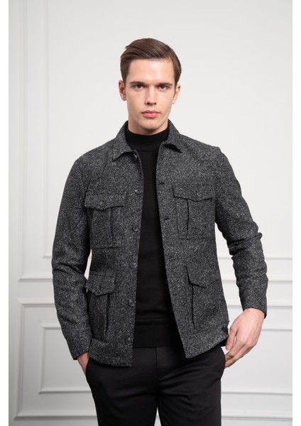 Erkek Siyah Worker Dynamic Fit Rahat Kesim Gömlek Ceket