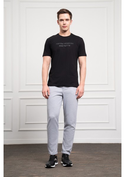 Erkek Siyah Trend Bisiklet Yaka Dinamik Fit Pamuk T-Shirt