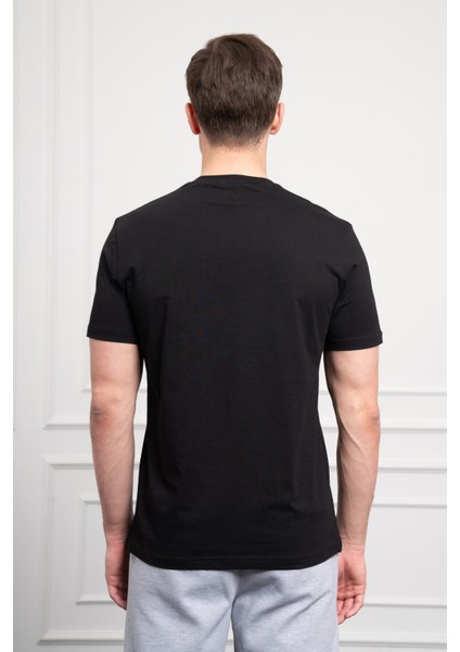 Erkek Siyah Trend Bisiklet Yaka Dinamik Fit Pamuk T-Shirt