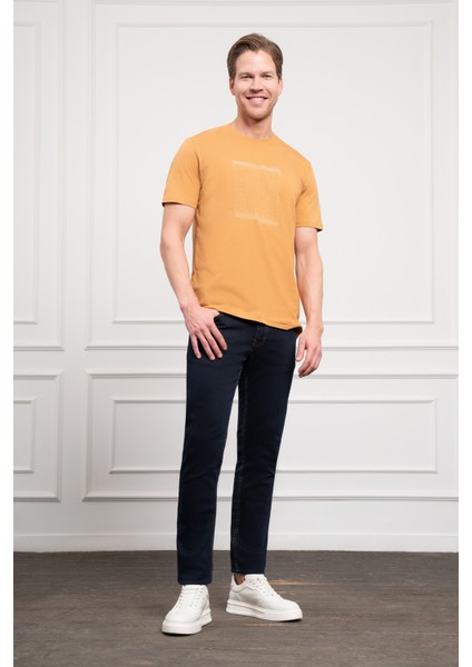 Erkek Hardal Sarısı Trend Bisiklet Yaka Dinamik Fit Pamuk T-Shirt fiyatları