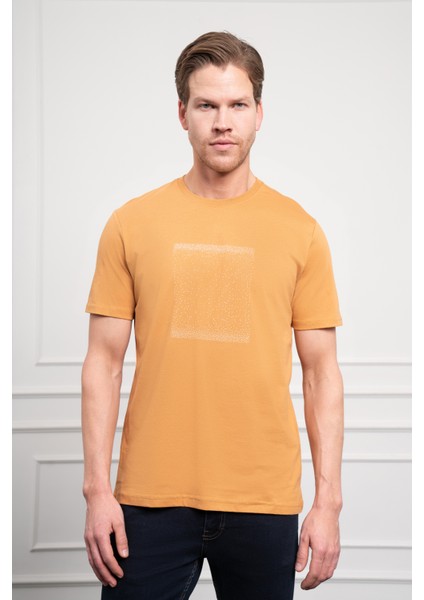 Erkek Hardal Sarısı Trend Bisiklet Yaka Dinamik Fit Pamuk T-Shirt modelleri