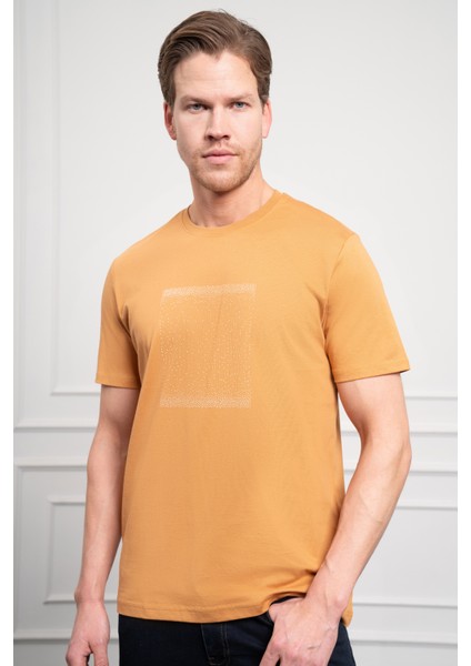 Erkek Hardal Sarısı Trend Bisiklet Yaka Dinamik Fit Pamuk T-Shirt fırsatları