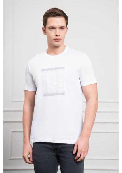 Erkek Beyaz Trend Bisiklet Yaka Dinamik Fit Pamuk T-Shirt