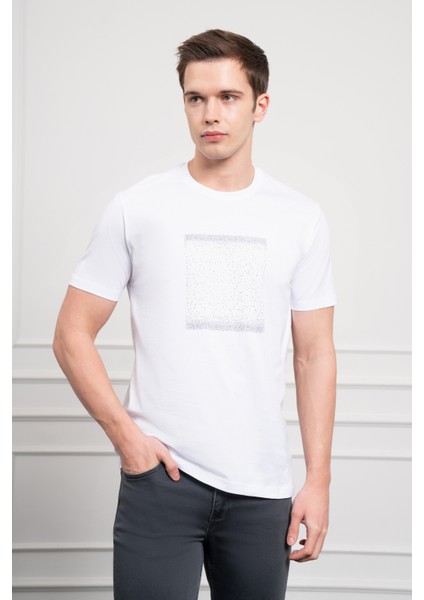 Erkek Beyaz Trend Bisiklet Yaka Dinamik Fit Pamuk T-Shirt modelleri