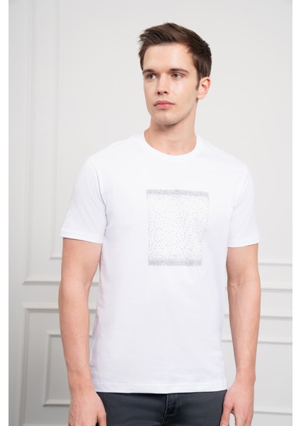 Erkek Beyaz Trend Bisiklet Yaka Dinamik Fit Pamuk T-Shirt fırsatları