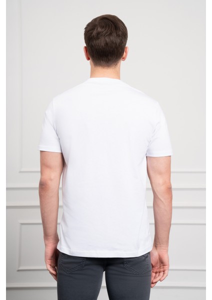 Erkek Beyaz Trend Bisiklet Yaka Dinamik Fit Pamuk T-Shirt indirimleri