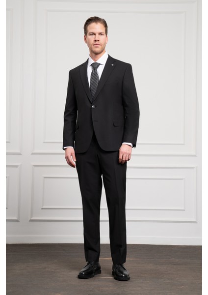 Erkek Siyah Yünlü Platinium 4-Drop Dynamic Fit Mono Yaka Takım Elbise modelleri