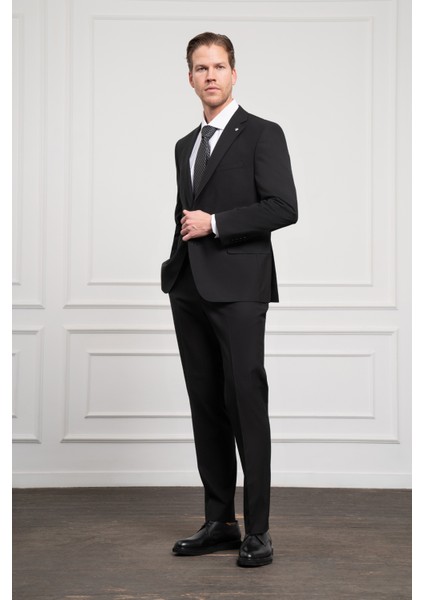 Erkek Siyah Yünlü Platinium 4-Drop Dynamic Fit Mono Yaka Takım Elbise fırsatları