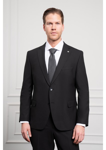 Erkek Siyah Yünlü Platinium 4-Drop Dynamic Fit Mono Yaka Takım Elbise indirimleri