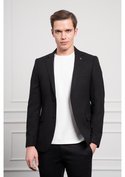 Erkek Siyah Slim Fit Dar Kesim Mono Yaka Ceket fiyatları