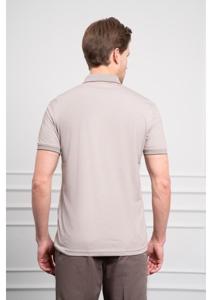 Erkek Bej Trend Merserize Düz Düğmeli Yaka Dynamic Fit T-Shirt