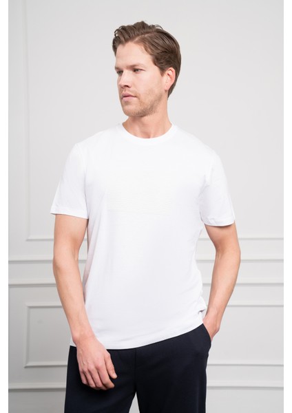 Erkek Beyaz Trend Bisiklet Yaka Dinamik Fit Pamuk T-Shirt