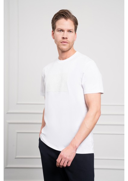 Erkek Beyaz Trend Bisiklet Yaka Dinamik Fit Pamuk T-Shirt modelleri
