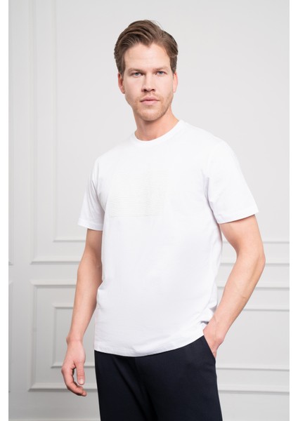Erkek Beyaz Trend Bisiklet Yaka Dinamik Fit Pamuk T-Shirt fırsatları