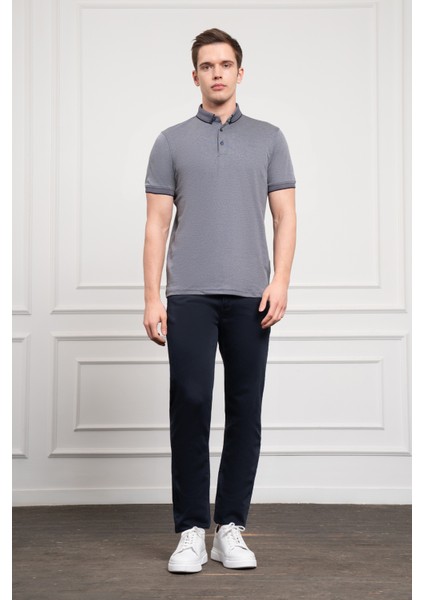 Erkek Lacivert Trend Merserize Düz Düğmeli Yaka Dynamic Fit T-Shirt
