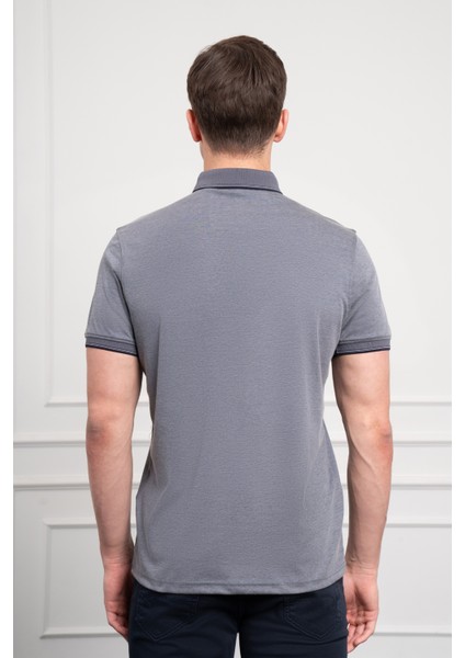 Erkek Lacivert Trend Merserize Düz Düğmeli Yaka Dynamic Fit T-Shirt
