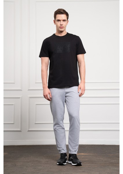 Erkek Siyah Trend Bisiklet Yaka Dinamik Fit Pamuk T-Shirt