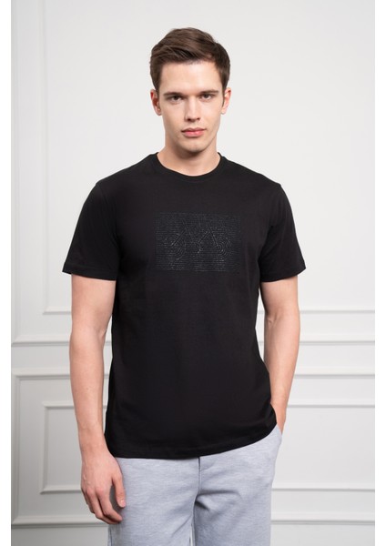 Erkek Siyah Trend Bisiklet Yaka Dinamik Fit Pamuk T-Shirt
