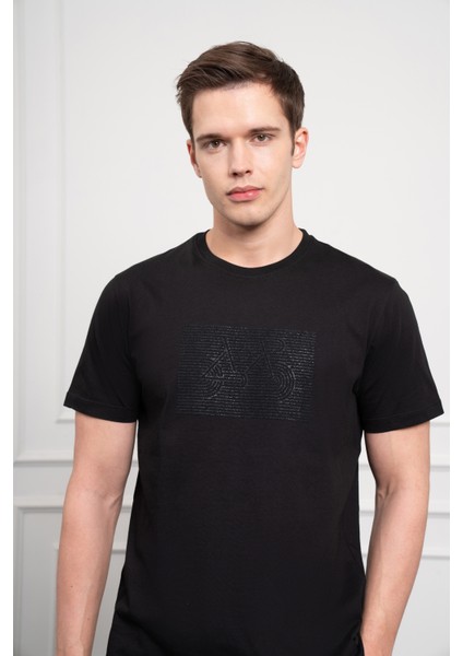 Erkek Siyah Trend Bisiklet Yaka Dinamik Fit Pamuk T-Shirt