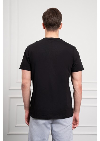 Erkek Siyah Trend Bisiklet Yaka Dinamik Fit Pamuk T-Shirt