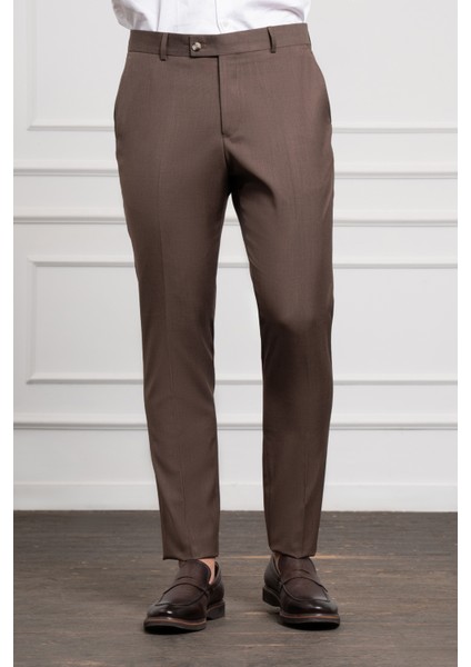 Erkek Kahve Basic Slim Fit Classic Pantolon