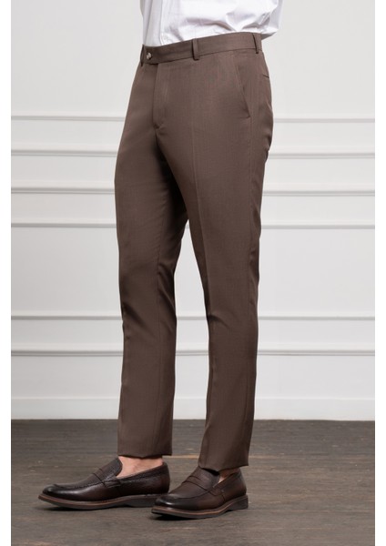Erkek Kahve Basic Slim Fit Classic Pantolon fiyatları