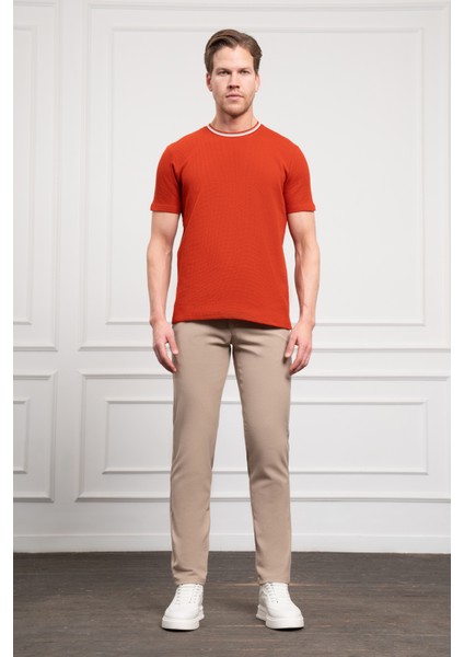 Erkek Kiremit Trend Bisiklet Yaka Dinamik Fit T-Shirt
