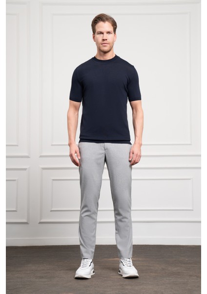 Erkek Lacivert Trend Bisiklet Yaka Dynamic Fit Rahat Kesim Rayon T-Shirt