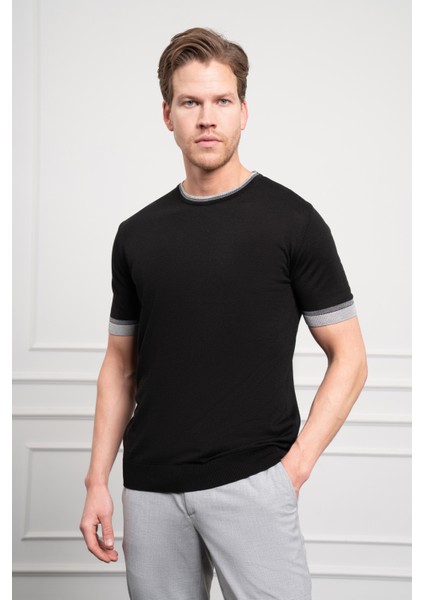 Erkek Siyah Trend Polo Yaka Dinamik Fit Rahat Kesim T-Shirt