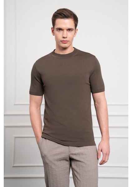 Erkek Haki Trend Bisiklet Yaka Dynamic Fit Rahat Kesim Rayon T-Shirt modelleri