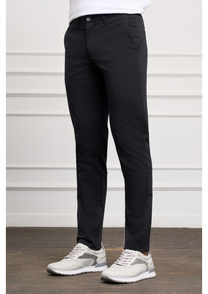 Erkek Siyah Slim Fit Chino Pantolon