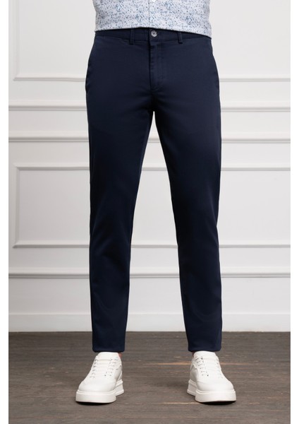 Erkek Lacivert Slim Fit Chino Pantolon