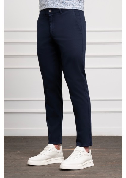 Erkek Lacivert Slim Fit Chino Pantolon