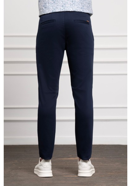 Erkek Lacivert Slim Fit Chino Pantolon