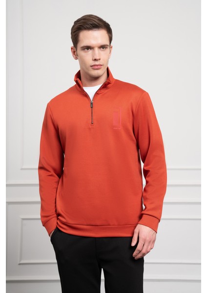 Erkek Kiremit Femuarlı Bato Yaka Dynamic Fit Rahat Kesim Sweatshirt