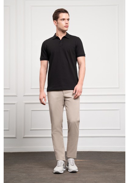 Erkek Siyah Basic Polo Yaka Dynamic Fit T-Shirt
