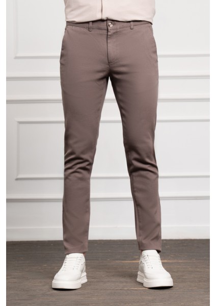 Erkek Kahve Slim Fit Dar Kesim Chino Pantolon
