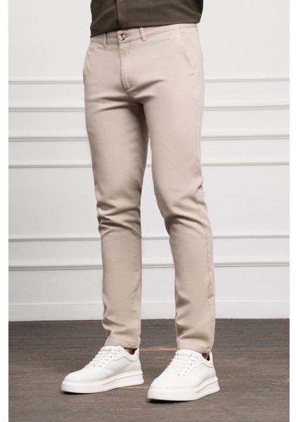 Erkek Bej Slim Fit Dar Kesim Chino Pantolon fiyatları