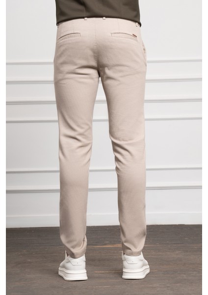Erkek Bej Slim Fit Dar Kesim Chino Pantolon modelleri
