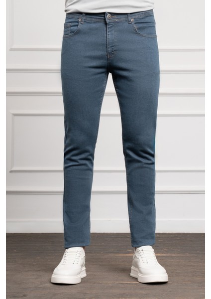 Erkek Marine Jean Slim Fit Dar Kesim Pantolon
