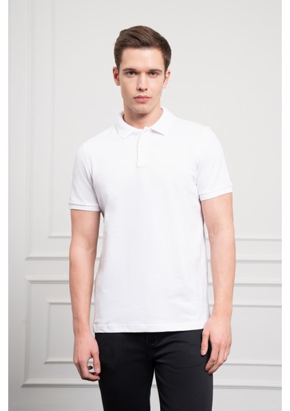 Erkek Beyaz Basic Polo Yaka Dynamic Fit T-Shirt