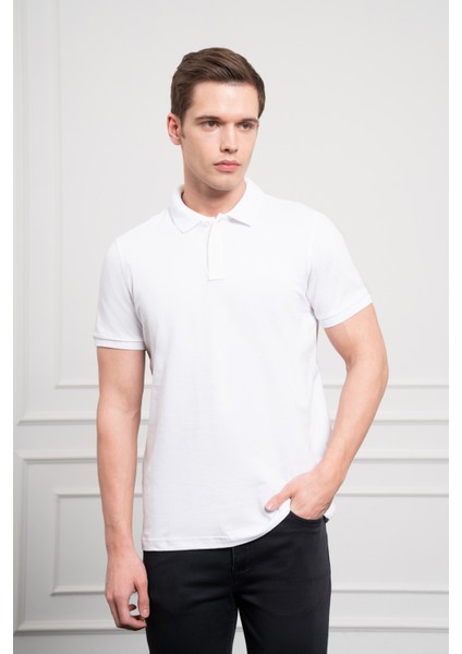 Erkek Beyaz Basic Polo Yaka Dynamic Fit T-Shirt modelleri
