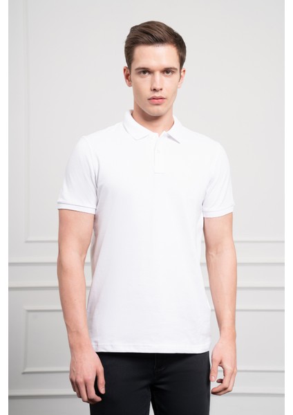 Erkek Beyaz Basic Polo Yaka Dynamic Fit T-Shirt fırsatları