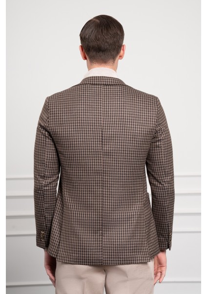 Erkek Kahve Dokuma Slim Fit Dar Kesim Mono Yaka Ceket indirimleri