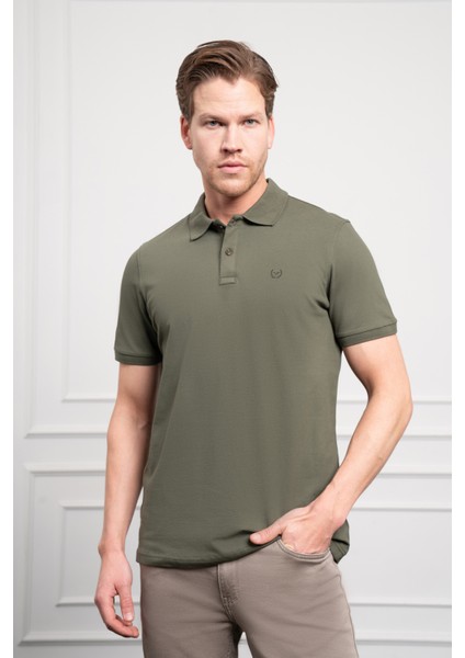 Erkek Haki Basic Polo Yaka Dynamic Fit T-Shirt