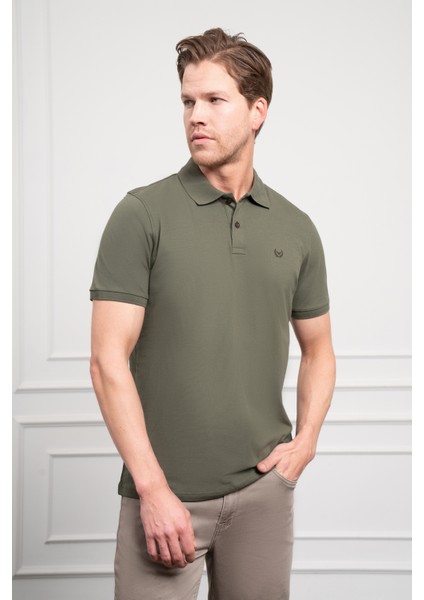 Erkek Haki Basic Polo Yaka Dynamic Fit T-Shirt modelleri