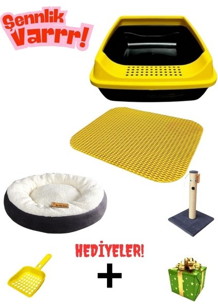 Açık Kedi Tuvaleti + Paspas + Yatak + Tırmalama + Kedi Seti -Kürek +Sürpriz Hediye-