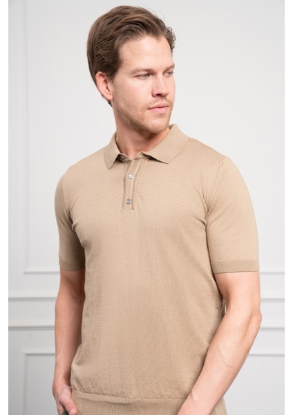 Erkek Bej Basic Polo Yaka Dynamic Fit T-Shirt modelleri