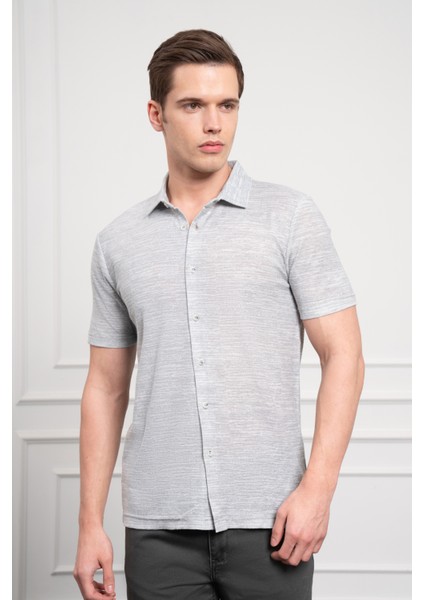 Erkek Yeşil Trend Apaçi Yaka Dynamic Fit Kısa Kollu Gömlek