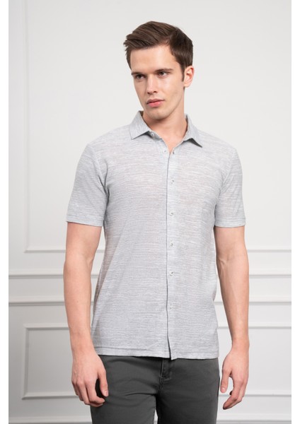 Erkek Yeşil Trend Apaçi Yaka Dynamic Fit Kısa Kollu Gömlek